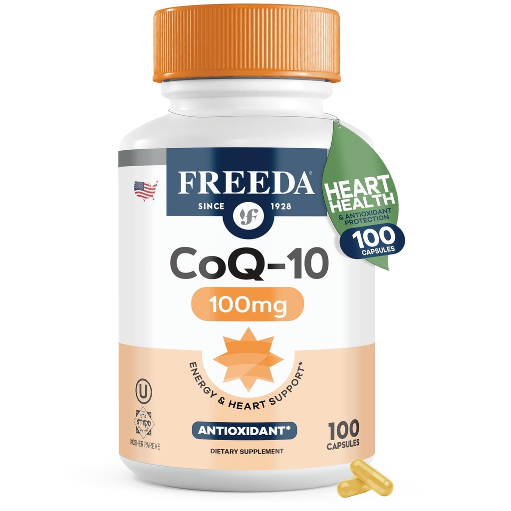 GRATISDA CoQ10 100mg - Kosher Co-enzym Q10 Dieetsupplement voor hart- en vaatziekten, bloeddrukondersteuning, Orale Gum Gezondheid, en gezonde veroudering - Pure CoQ10 Capsules, 100 Tellen