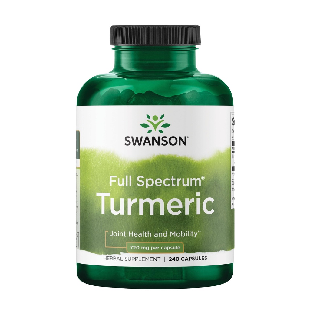 Swanson Kurkuma Antioxidant, Joint Health, Cardiovasculaire, Lever Detox, Mood en Geheugen Ondersteuning Supplement Curcuma Longa (Rhizome) 720 mg, 240 capsules, 120 porties, 1,44 Gram per portie