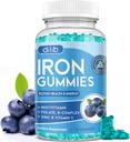 IJzer Gummies met Multivitamine, IJzer Supplement voor vrouwen en mannen met zink, vitamine B Complex & C, B12, Folaat - Blood Builder & Energy Ondersteuning voor volwassenen en kinderen - Blueberry Flavor, Vegan 60 Gummies