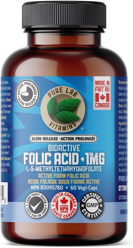 Pure Labs Vitaminen Bioactive Folic Acid 1mg Langzame afgifte, 55 GR