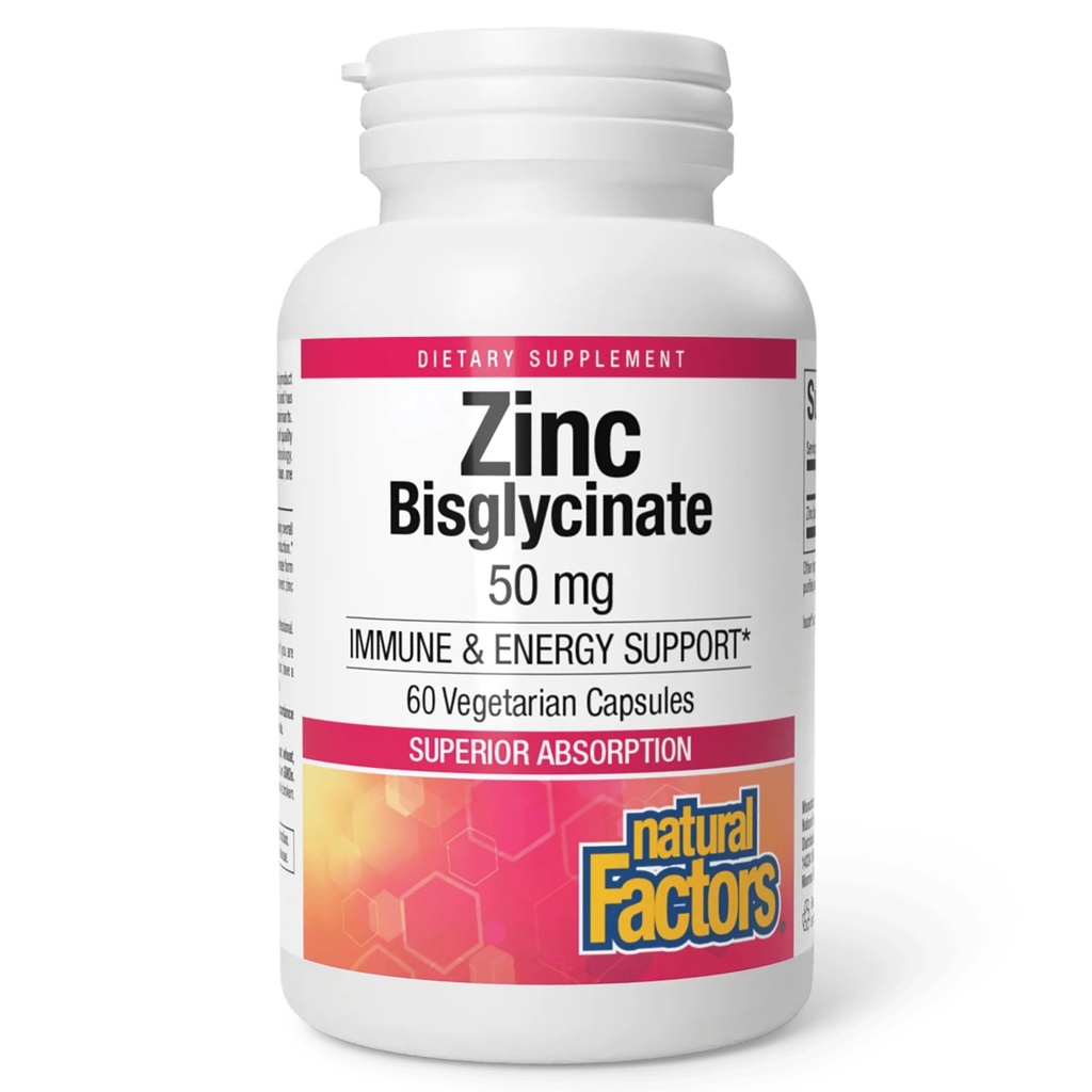 Natuurlijke factoren Zinkbisglycinaat, 50 mg, 60 Vegetarische Capsules