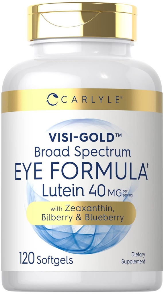 Carlyle Eye Health Supplement $ 120 Softgels $ avec Lutein 40mg, Zeaxanthin, Bilberry et Blueberry $ Large Spectrum Eye Support Vitamines $ Non-OGM, formule sans gluten