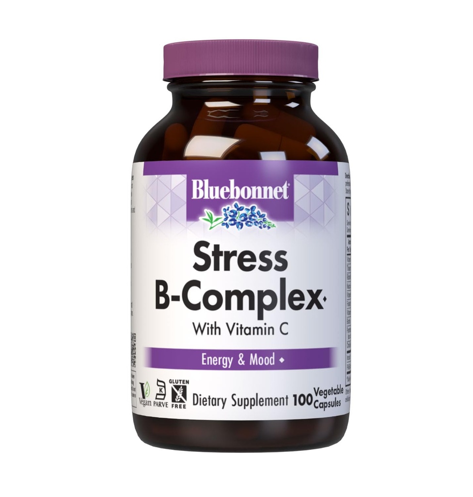 Bluebonnet Nutrition Stress Relief B Complex Plantaardige Capsules, Vitamine B6, B12, Biotine, Folaat, Veganistisch, Gluten & Soja & Melkvrij, Kosjer, Unflavored, 100 Tel.