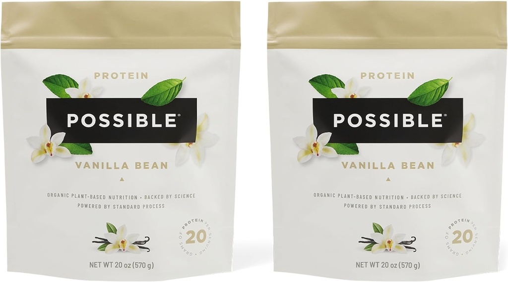 Proteïnepoeder Vanille Bean - 20g Vegan, Plant-Based Protein Mix - Non-GMO, Non-Dairy, Gluten-Free - 3.5g BCAA's - 9 Essentiële Aminozuren - 30-Day Supply - 2 Bag, 30 Servers