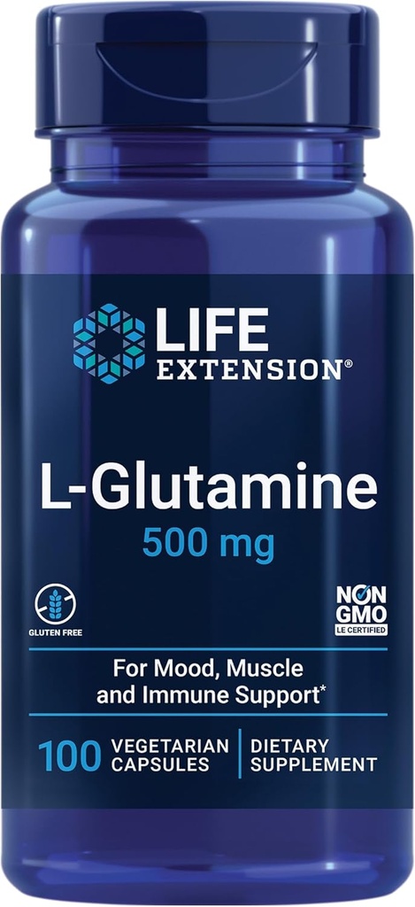 Life Extension Creatine Capsules 120 Count & L-Glutamine 500mg 100 Capsules Bundel voor spiergezondheid