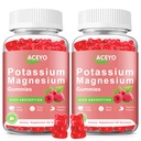 2 Pack Gommies de magnésium potassique pour les enfants adultes Haute absorption Crampes des jambes et de la santé musculaire et cardiaque Immune santé Gommies de magnésium framboise Chewable Gummy Supplément végétalien non-OGM