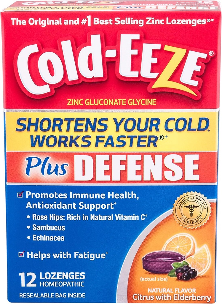 Cold-EEZE Plus Defense Cold-Shortening Lozenges, 12 Telling, Cold Remedy, Citrus met vlierbessen smaak