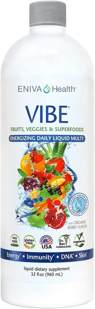 Eniva Health Vibe Liquid Multivitamines Mineral Supplements with Vitamines A, B12, C, D, E & Amino Acids Daily Supplement for Women & Men 