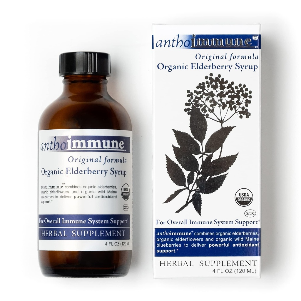 Biologische Vlierbessen Siroop - Anthoimmune - Immuun Ondersteuning Supplement voor volwassenen en kinderen- USDA Biologische, Ultra-Premium Zwarte Vlierbessen Formule (4 oz) 24 porties