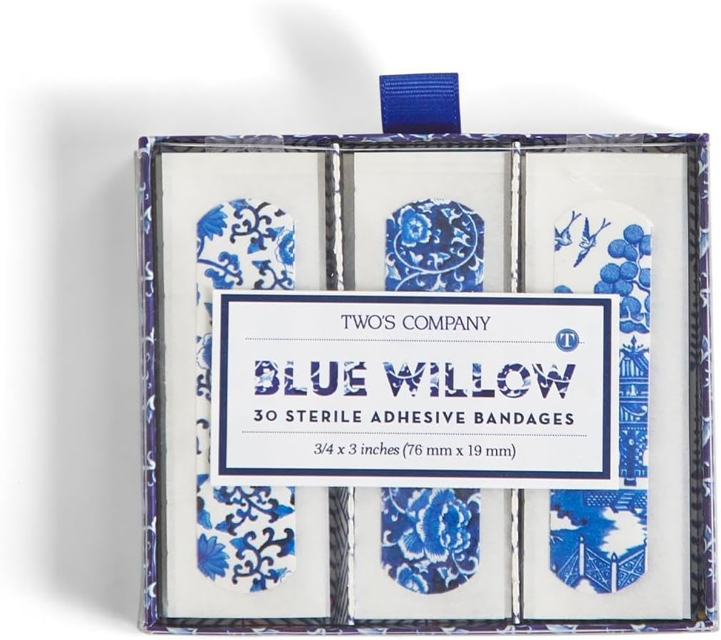 Two's Company 53560 Blue Willow Bandages in Gift Box, 30 stuks, 3-inch Lengte,Plastic,White