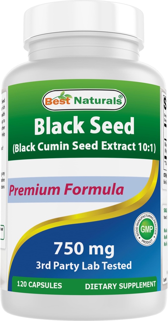 Best Naturals Black Seed (Zwarte komijnzaadextract 10:1) 750 mg per portie- 120 capsules