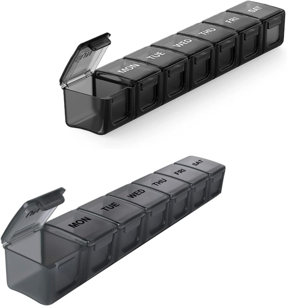 2 Pack Extra Grote Pillen Organisator, Sukuos Weekly Pillen Case met Clear Lid, Artritis Vriendelijke Geneeskunde Organisator voor Pillen/Vitamine/Visolie/Suplements, BPA Gratis, Makkelijk te reinigen