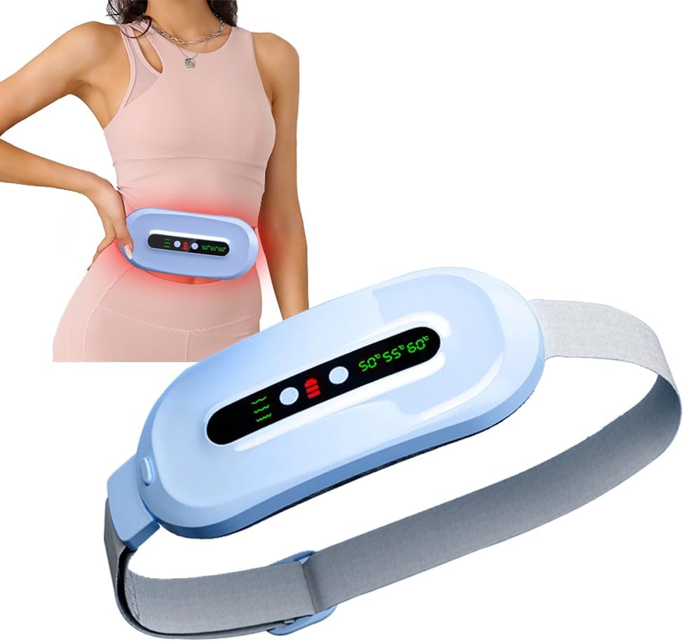 Draagbare Cordless Heating Pad voor Periode Krampen, Snel Verwarming Pad met 3 Heat Levels en 3 Massage Modi, Terug Pijn Verlichting Menstruele Belt voor Vrouwen (Blauw)