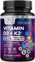 Vitamine D3 K2 - 5000 ie Vitamine D3 & 100 mcg Vitamine K2 (MK-7) Complex for Immune Support - Bone, Teeth & Muscle Health Support - Berry Chewable, Gluten Free, Non-GMO, Bottled in USA - 120 Tablets