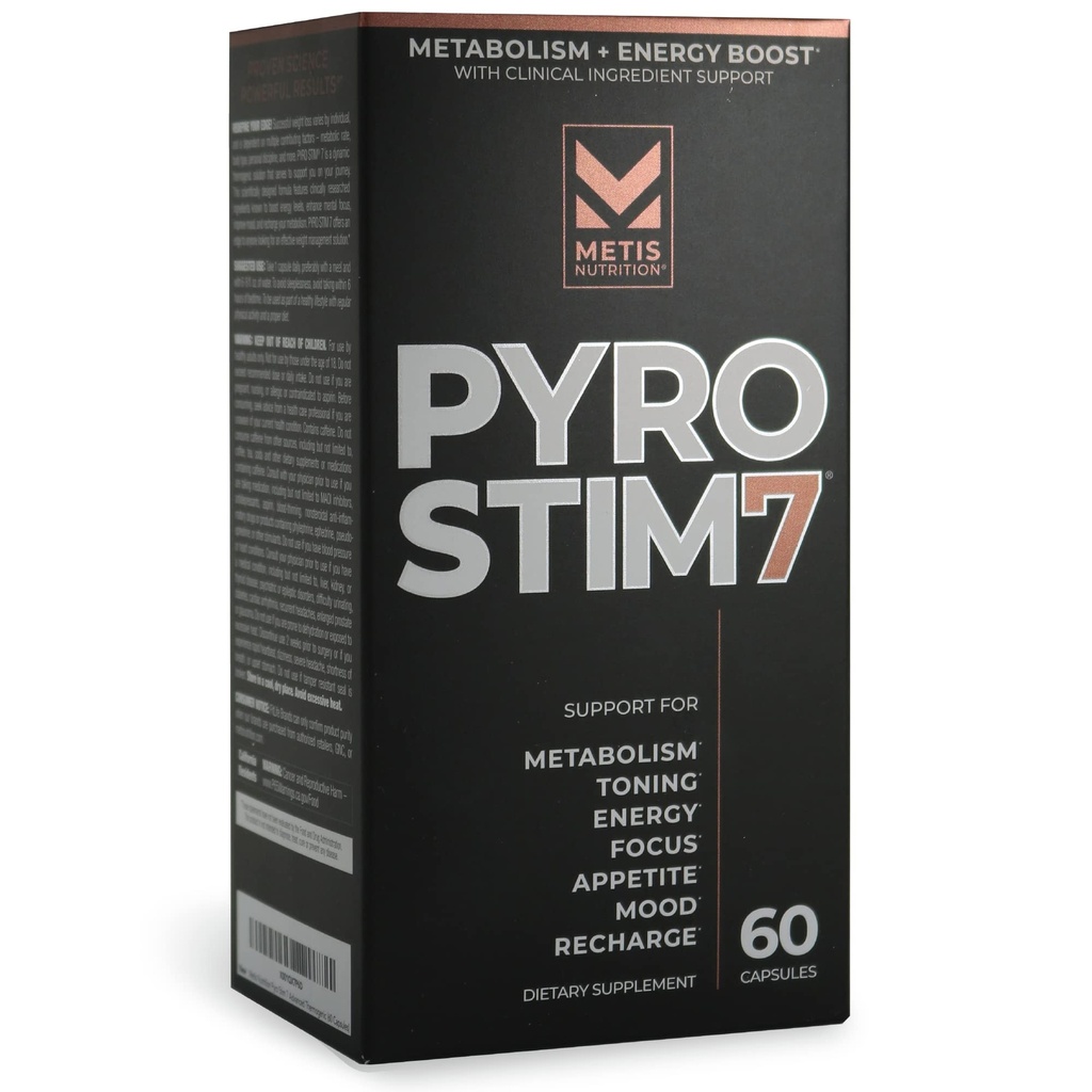 Pyro Stim 7 Metabolisme Booster Fat Loss Support Energy Boost - Once-A-Day Thermogenic met Teacrine voor Focus, Appetite Control, Muscle Toning en Mood Control (60 capsules)