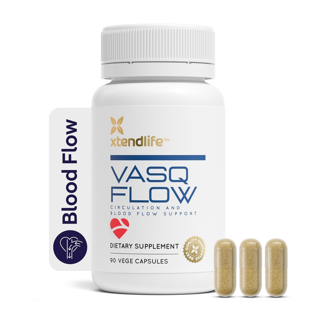 Xtendlife VasQFlow Nitric Oxide Booster - for Circulation, Blood Flow, Heart & Muscle Support-with Red Secure Extract & Aged Knoflook - 1 maand Supply (90 Tel.)