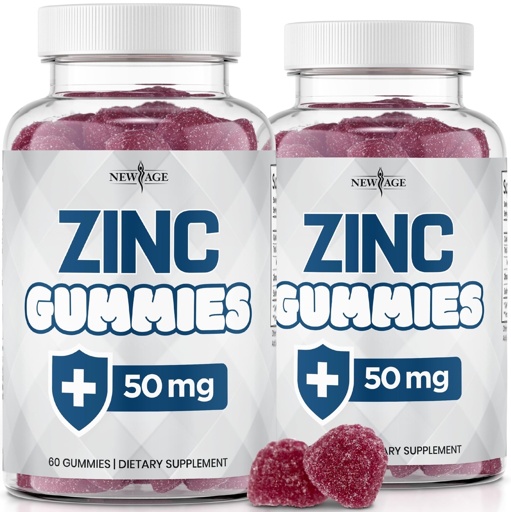 NIEUWE AGE Zink Gummies - 2 Pack - 50mg Hoge Immune Booster Zink Supplement, Immune Defense, Krachtige Natuurlijke Antioxidant, Non-GMO - door New Age, 120 Tellen