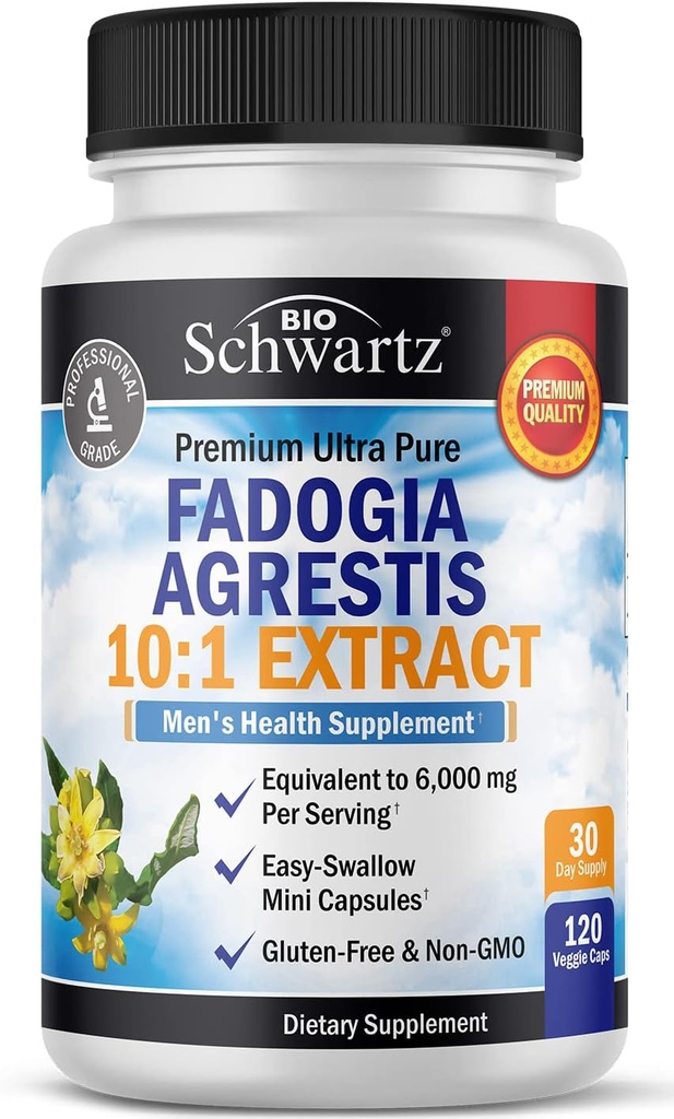 Fadogia Agrestis 600 mg Ultra Concentrated - 10 tot 1 Extract equivalent aan 6000 mg per portie - Natural Men's Health Supplement (Gluten-Free & Non-GMO) 120 Veggie Capsules (Full 30 Day Supply)