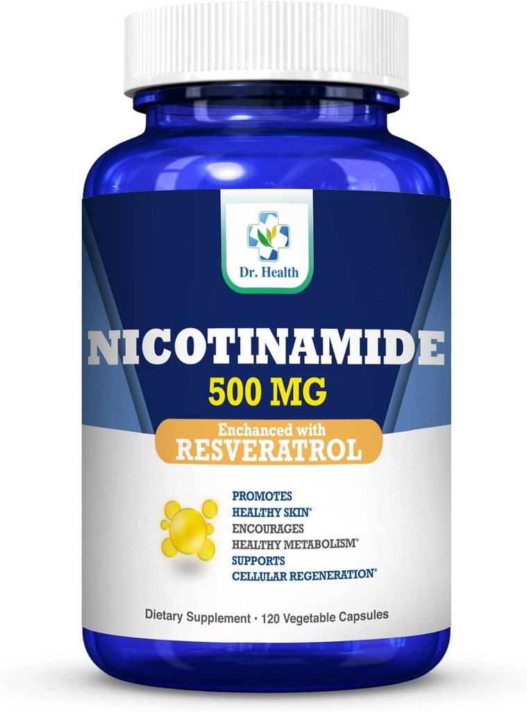 Nicotinamide 500mg Enhanced w. Resveratrol 100mg 120 Veggie Capsules Tot 4 maanden Supply Vitamine B3 w. Antioxidant All Natural Dietary Supplement Ondersteuning Cellular Health Energie & Verouderen Genadevol