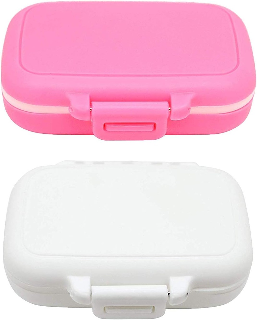 Petite boîte à pilules cas de supplément pour la poche ou la purse - 3 compartiments amovibles Cas de transport de médicaments de voyage - boîte quotidienne d'organisateur de vitamines (Pink+White)
