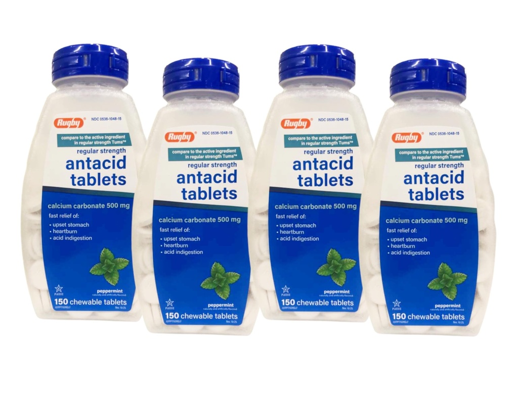 rugby carbonate de calcium 500mg comprimés antiacide menthe poivrée, strengh régulière, 150 comprimés à croquer - 4 boîtes
