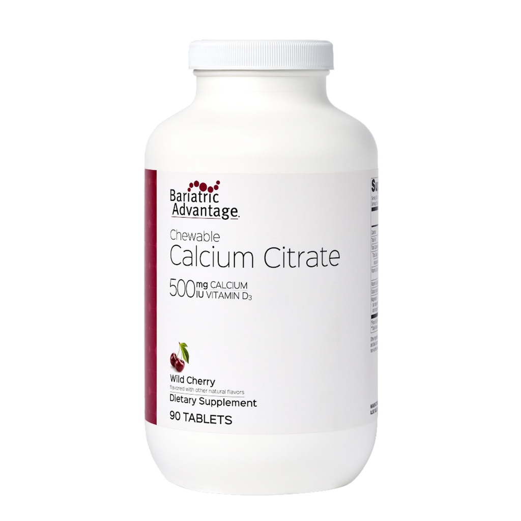 Bariatrische Voordeel Calcium Citrate Kauwbare 500 mg met vitamine D3 voor Bariatrische Chirurgie Patiënten met inbegrip van Gastric Bypass en Sleeve Gastrectomie, Lage Suiker - Wild Cherry Flavor, 90 Tellen