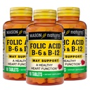 MASON NATURAL Formule cardiaque B6/B12/Comprimés d'acide folique, supplément alimentaire soutient la santé cardiovasculaire, la formation de globules rouges, la fonction métabolique, 90 Compte (paquet de 3)