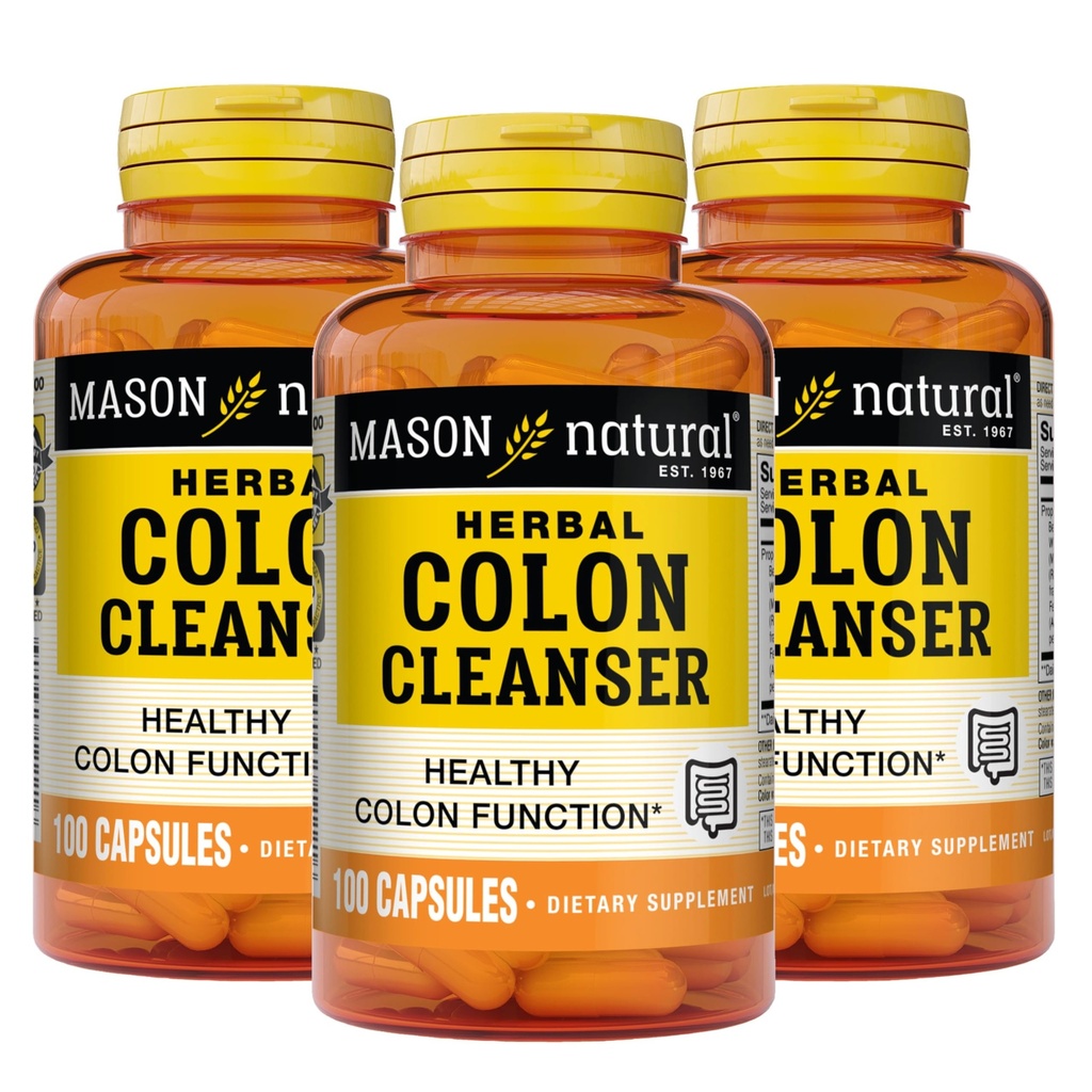 MASON NATUURLIJKE Herbal Colon Cleanser, 300 Day Supply, Dieetsupplement Ondersteunt Digestieve Gezondheid met Oplosbare Vezels, Probiotica & Kruiden, 3 Pack