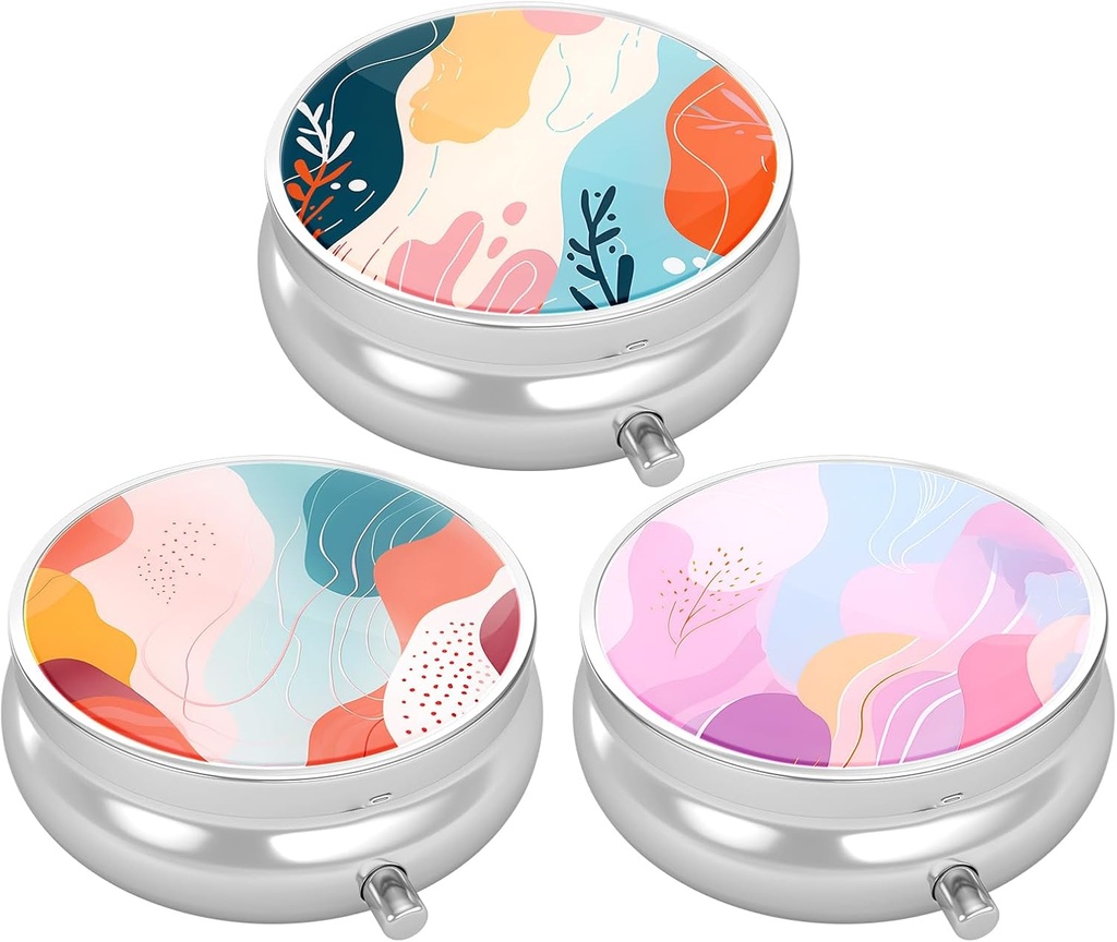 3 Pack pil Box, kleine pil geval voor portemonnee & Pocket, schattig reizen geneeskunde Organisator, draagbare geneeskunde container houder om vitamines vast te houden, medicijnen, visolie & supplement, Art Style Pattern