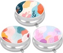 3 Pack Pill Box, petit étui à pilules pour la Purse & Pocket, Mignon organisateur de médicaments de voyage, porte-conteneur de médicaments portables pour tenir les vitamines, médicaments, huile et supplément de poisson, style d'art