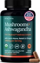 USDA Organic Lions Mane Supplément Capsules avec Ashwagandha, Chaga, Reishi, Cordyceps, Turquie Tail (18 600mg/serv) 10x Complexe de champignons adaptogènes comme supplément de focus - Énergie, immunité et nootrope