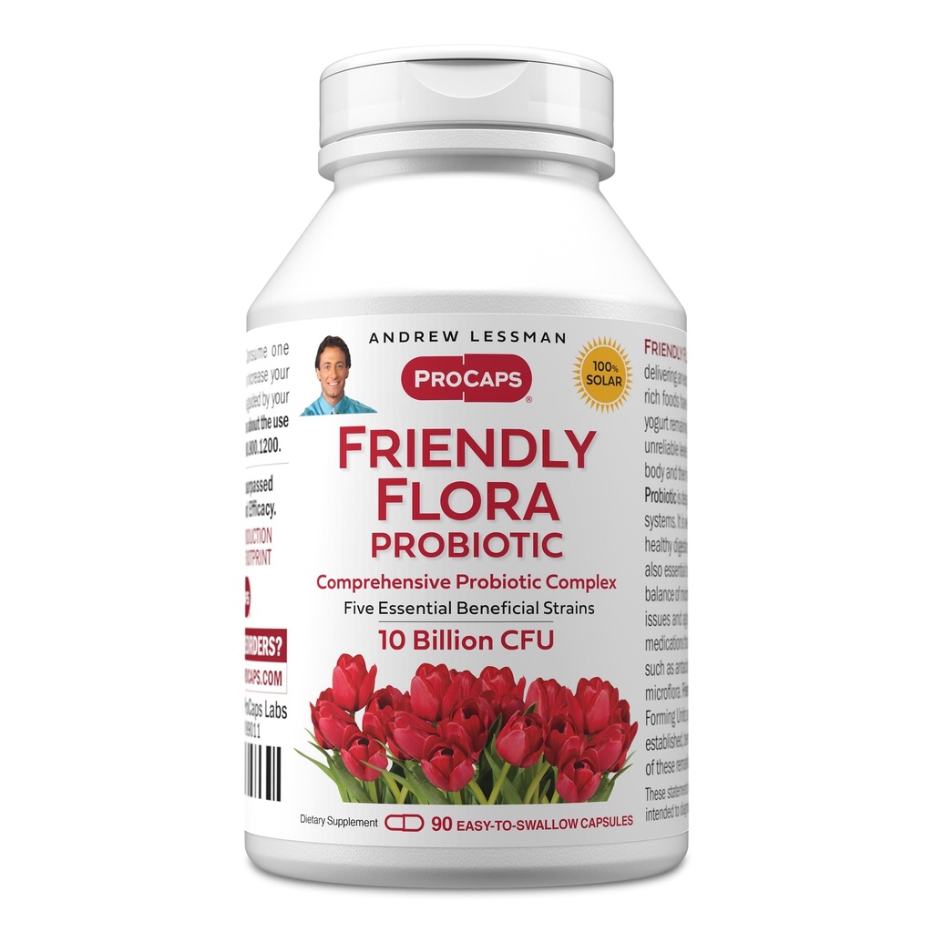 ANDREW LESSMAN Vriendelijk Flora Probiotic 90 Capsules - 10 miljard CFU, Uitgebreide Blend van vijf Probiotische Strains, Krachtige Immune en Digestieve Ondersteuning. Probiotica voor vrouwen of mannen