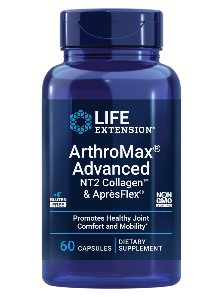 Life Extension ArthroMax® Advanced NT2 CollagenTM & AprèsFlex®, glucosamine sulfate, Boswellia (Indian Frankincense), Santé conjointe, Mobilité, Sans gluten, Non-OGM, 60 Capsules