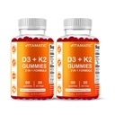 Vitamatic Vitamine D3 & K2 Gummies (2-Pack, 60 Count) ondersteunt gezonde botten, hartgezondheid, Calcium Absorptie en Immuunfunctie Plant-Based, Non-GMO, Glutenvrije