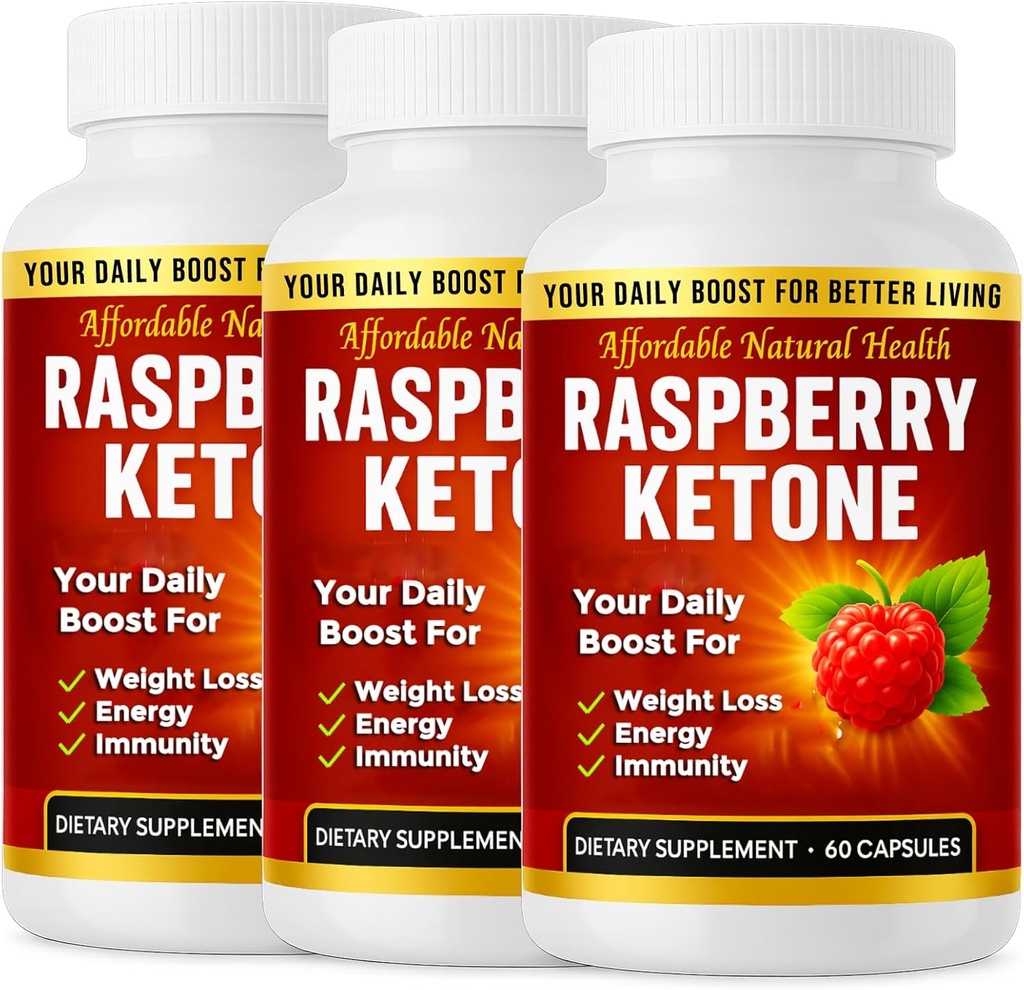 Raspberry Ketone Capsules, All-Natural Formula, May Support Active Healthy Lifestyle, 1000 mg Supplement, 180 Capsules, 6 maand Supply, Vegan, Niet GGO