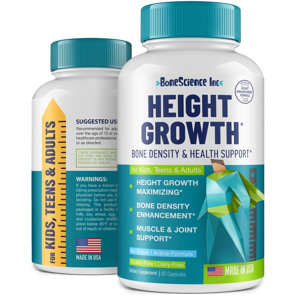 Hoogtegroei Maximizer - Made in USA - Natural Height Increase Booster & Bone Growth Pillen - Grow Taller Supplement voor volwassenen, tieners & kinderen - Vitaminen voor jongens en meisjes om te krijgen Taller
