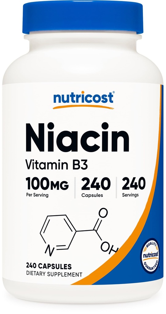 Nutricost Niacin (Vitamine B3) 100mg, 240 Capsules - met Flushing, Non-GMO, Glutenvrij