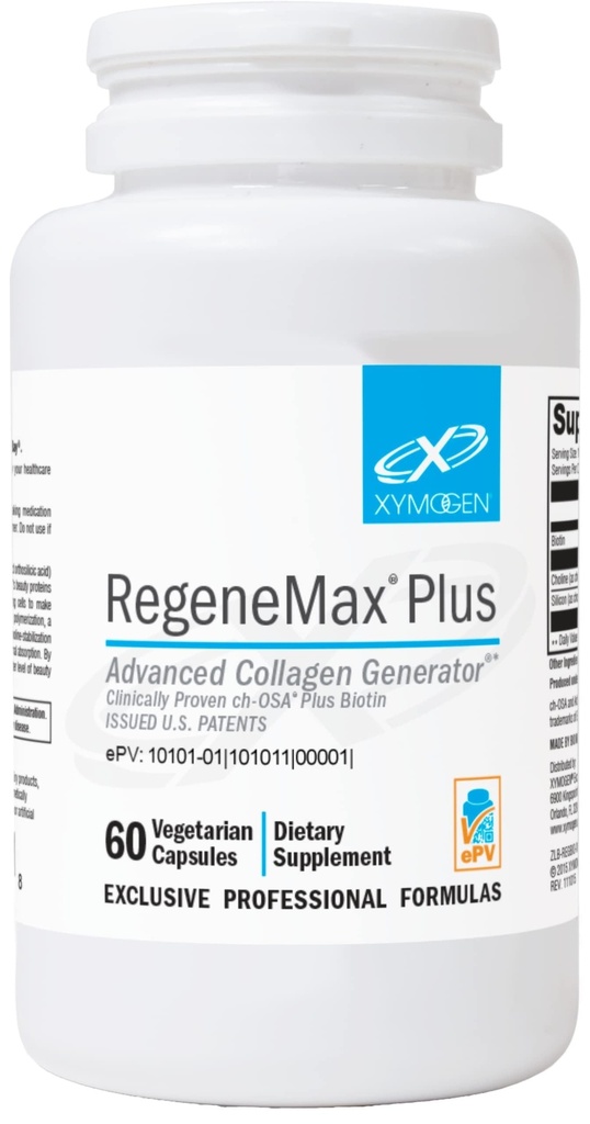 XYMOGEN RegeneMax Plus - Suppléments de collagène avancés avec biotine et testé cliniquement ch-OSA - Supporte la peau, les cheveux, les ongles et la santé des os - Collagène pour les femmes et les hommes (60 capsules)