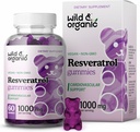 Wild & Organic Resveratrol Gummies 1000mg - Supplément de Resveratrol Trans pour Antioxydant, Cerveau, Immune Support - 60 Végétaliens, Anti-OGM