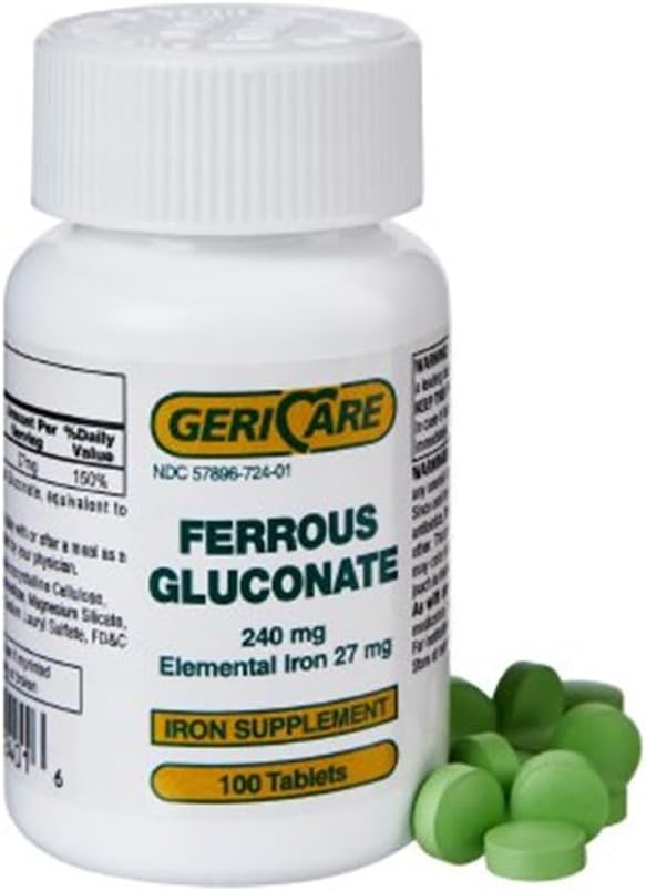 Gluconate de fer GeriCare 240mg 100 comprimés chacun (paquet de 6)