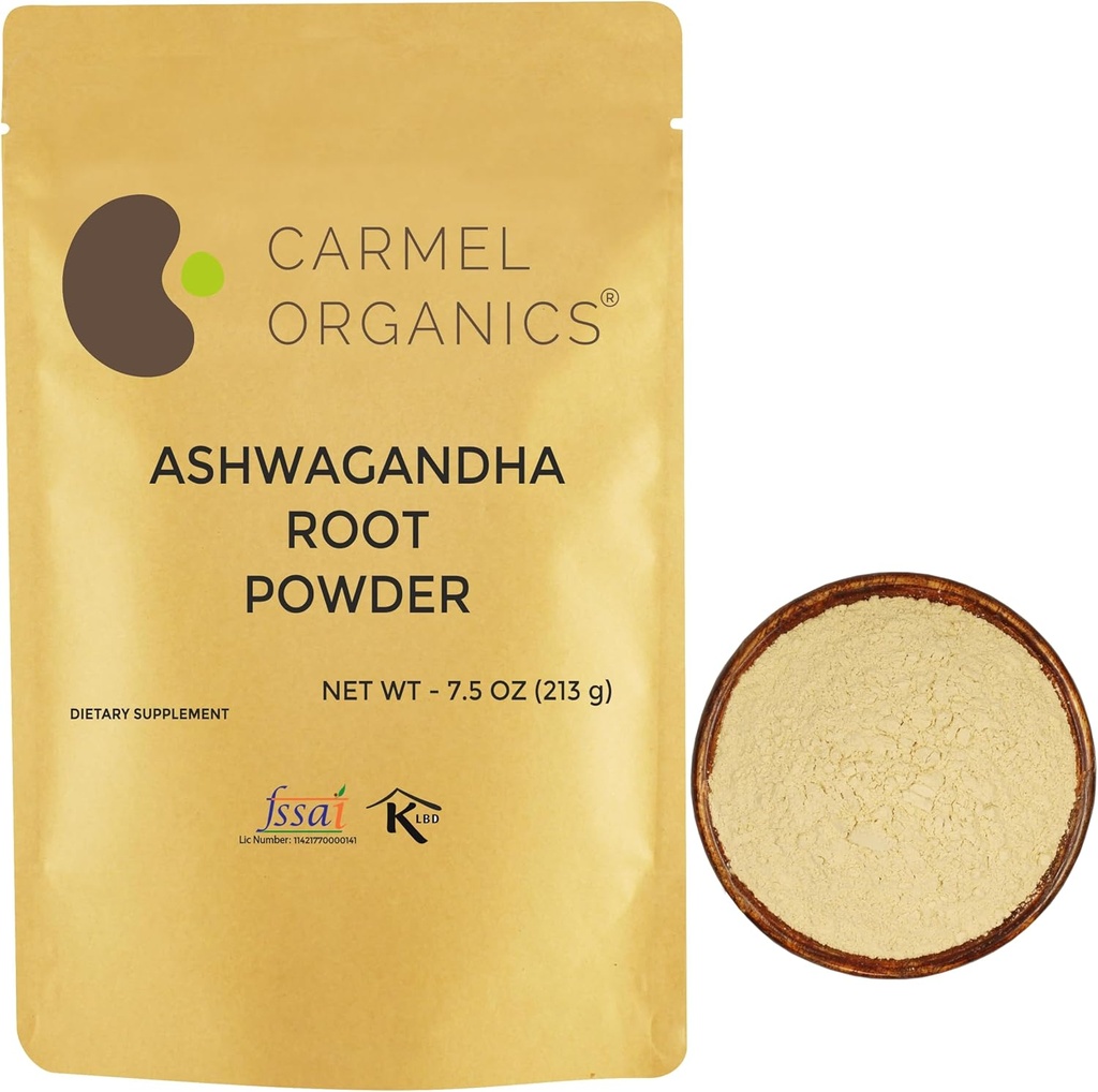 CARMEL ORGANISMEN Ashwagandha wortelpoeder 7,5 Ounce, niet GGO & Glutenvrij, natuurlijk, Withania Somnifera, Geen toegevoegde conserveringsmiddelen, rechtstreeks afkomstig van Indiase boeren