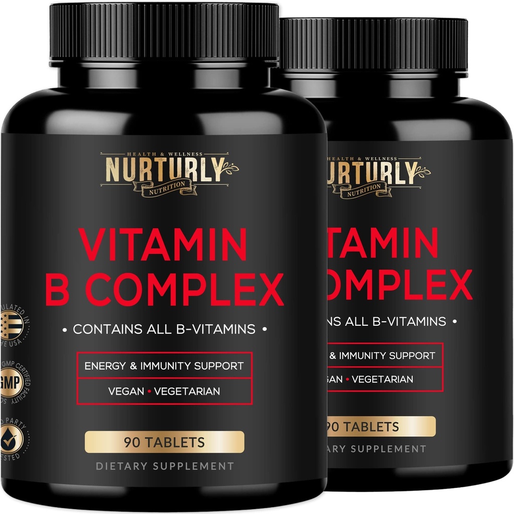 Vitamine B complex - Bevat alle essentiële B vitamines - B1, B2, B3, B5, B6, B7, B9, B12 en Biotine - Super B complexe vitamines voor energie, Immuniteitssteun - 180 tabletten