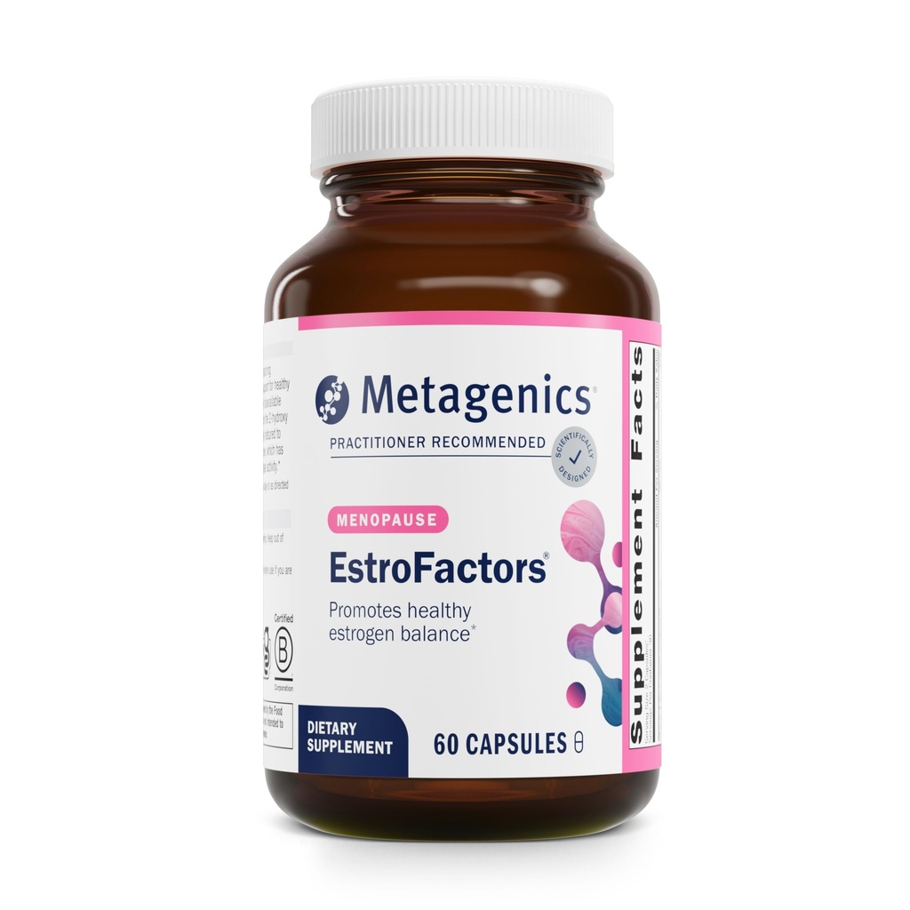 Métagène EstroFacteurs - Soutien au métabolisme et à la désintoxication des œstrogènes avec bêta-carotène, curcumine et phytonutriments - Soutien à la santé, au coeur et à la ménopause des femmes* - Non-OGM sans gluten - 60 comprimés
