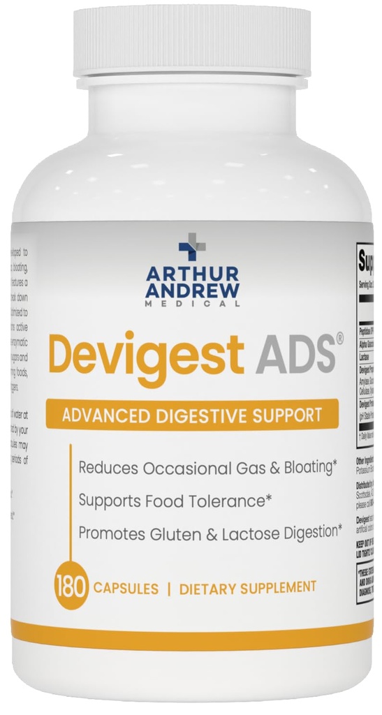 Arthur Andrew Medical - Devigest ADS, Advanced Digestive Support, Relief for Lactose Intolerance and Casein Sensitives, Vegan, Non-GMO, 180 Capsules