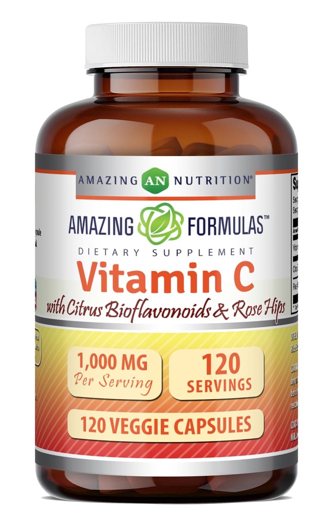 Verbazingwekkende formules Vitamine C (Ascorbinezuur) 1000 Mg met Rose HIPS & Citrus Bioflavonoids 