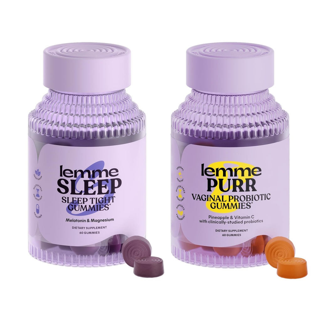 Lemme Sleep & Purr Bundle - Slaap Gummies, a Drug-Free Nighttime Aid & Purr Vaginale Probiotische Gummies for Women - Gluten Free, Gelatine Free, Non-GMO - 60 Count Each