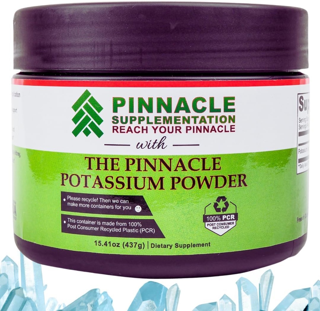 Pinnacle Kaliumcitraatpoeder, Kaliumpoedersupplement, Mineral Supplement, Keto Electrolyte Poeder, Ondersteunt Hydratatiebalans en Beenkrampen, 100% zuiver, Geen Fillers, Geen Additieven (437 g)