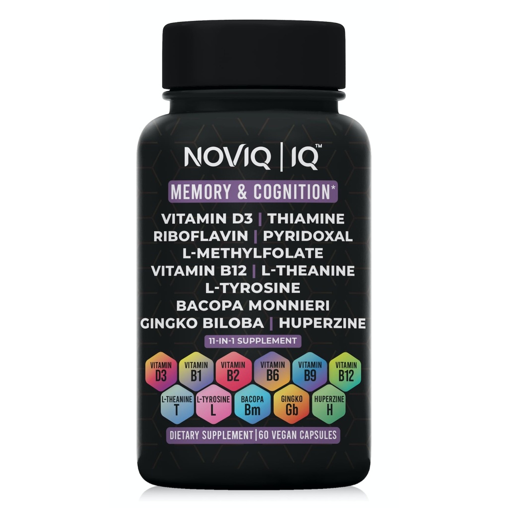 11-en-1 Nootropic Supplement: Supporte Mémoire et Cognition - 100mg Ginkgo 150mg Bacopa 300mcg Huperzine 200mg L-Theanine 150mg L-Tyrosine & Bioactive B-Complex w/ 5-MTHF - 1 100mg+ Service - 60 comtes