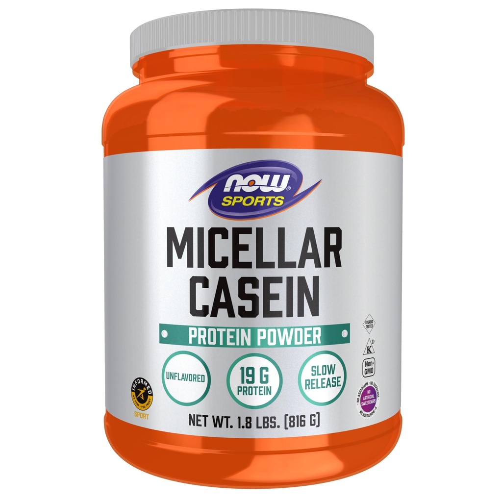NOW Foods Sports Nutrition, Micellar Casein 19 g, Slow Release, Unflavored Powder, 1,8-pond