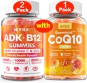 NEVISS 2Pack vitamine ADK met B12 Gummies + 1Pack CoQ10-250mg gevuld Gummies